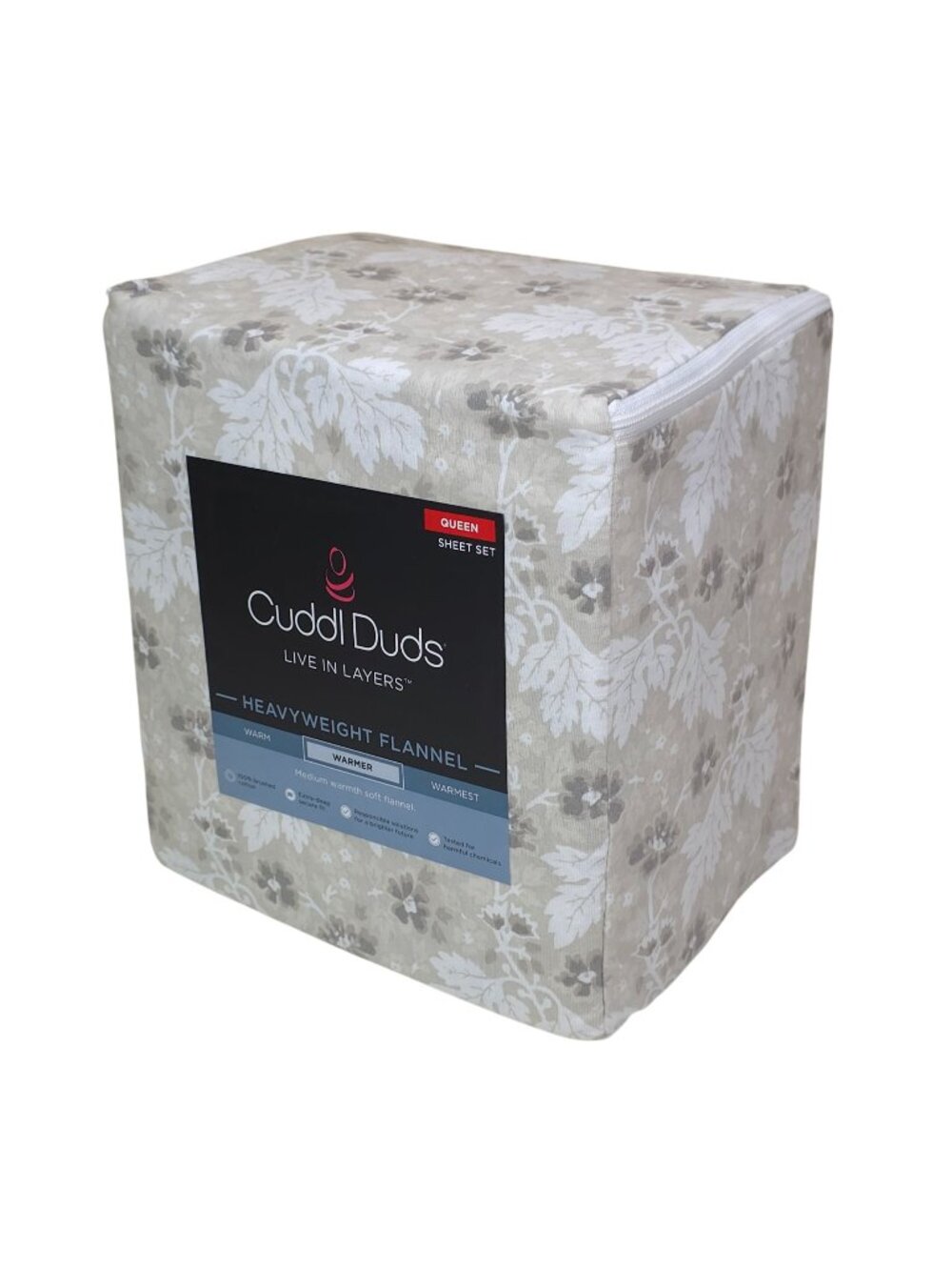 Cuddl Duds Heavyweight Flannel Queen Sheet Set Foliage Floral 100% Cotton Beige
